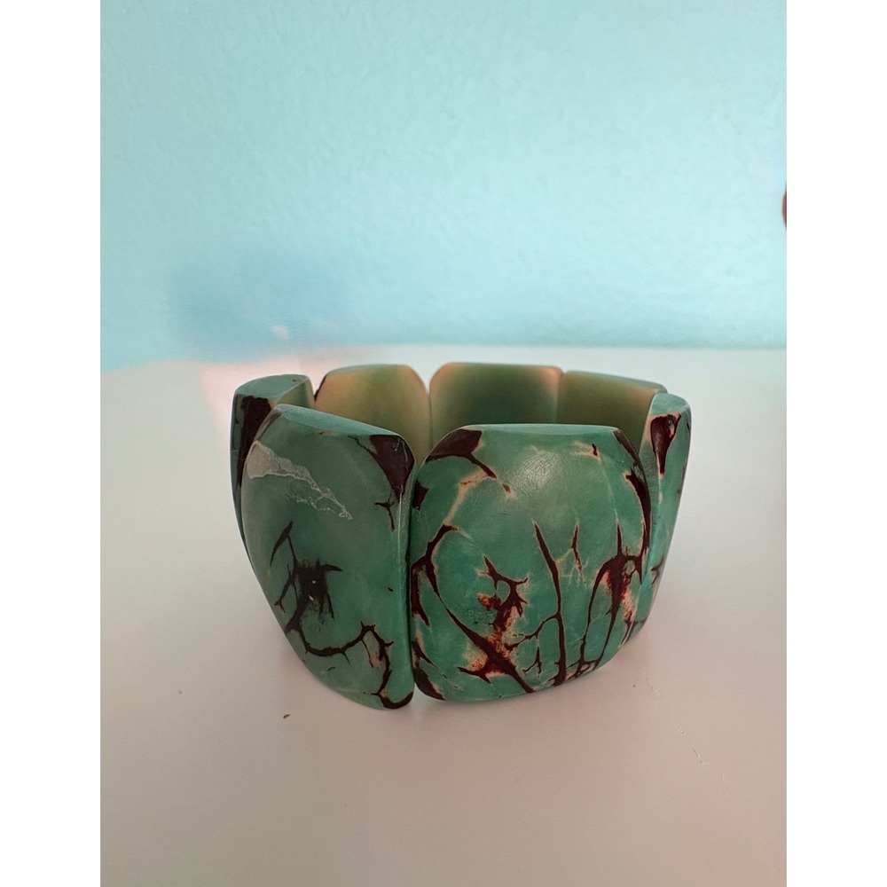 Unbranded Tagua Nut Bracelet Womens OS Turquoise Green Boho Eco Statement